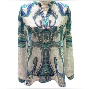 Chico’s Sheer Long Sleeve Mirror Pullover Tunic size 0/S.